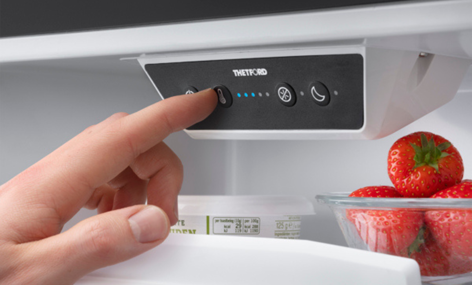 fridge display finger pressing temperature button