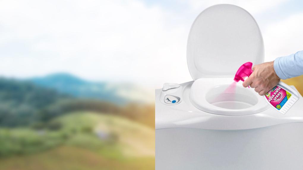 What flush water and cleaning products do I need for the toilet in my caravan or motorhome? 3 Thetford Aqua Rinse Spray in use