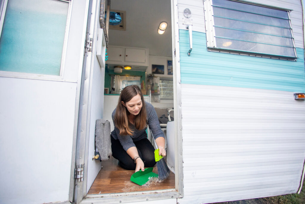 All-Surface Care 1 woman cleaning rv interior cleaning