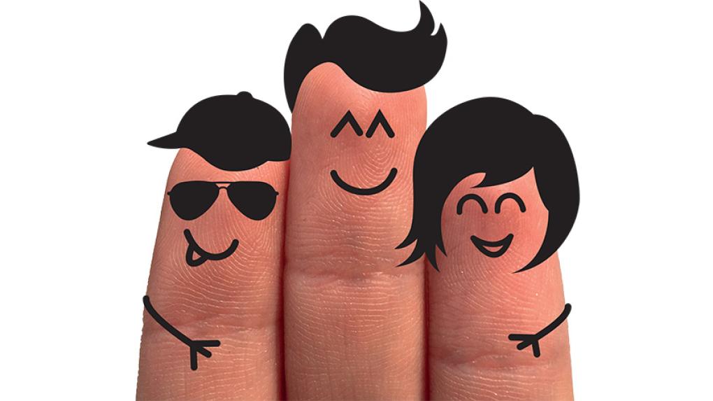 three fingers with friendly faces drawn on
