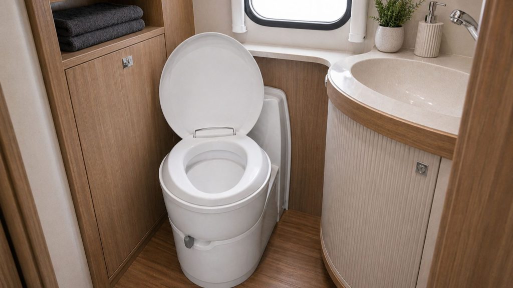 C220 toilet in camper van bathroom