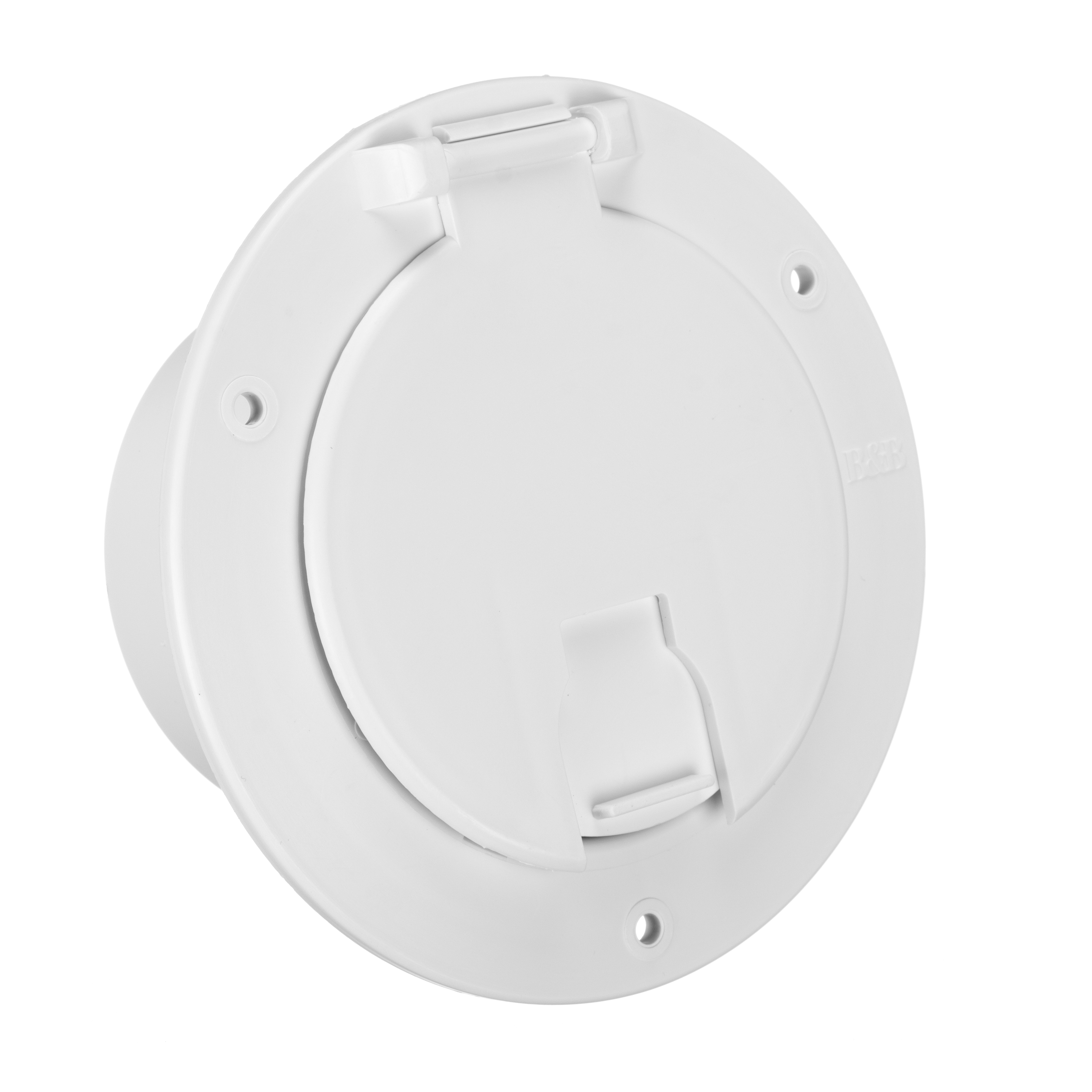 JR Products 370-2-A Polar White Round Electric Cable Hatch with Back 